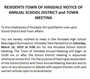 March 16, 2019 School District Meeting 9:00 in HMHS Gym